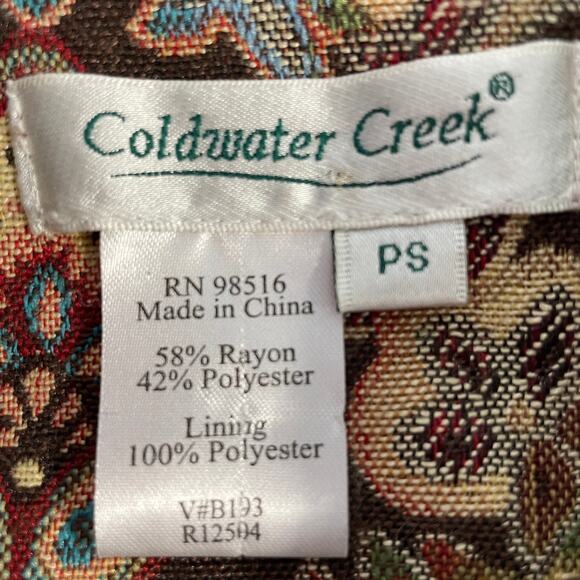 Coldwater Creek Brown Cream Maroon Aqua Paisley Tapestry Zip Up Jacket PS - Picture 5 of 7